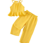 Baby Girl Clothes 12 18 Months Girl Clothes Toddler Summer Sleeveless Ruffle Yellow Crop Halter Top Baby Pant 2-Piece Kid Matching Outfit Clothing Set