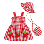 Renotemy Baby Girl Dress 12-18 Month Girls Clothes Summer Outfits Boho Beach Birthday Party Dresses Baby Clothes for 1 Year Old Girl Gifts Red Strawberry Smocked Cotton Sundress with Hat and Bag