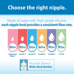 Dr. Brown’s Natural Flow® Level 2 Wide-Neck Baby Bottle Silicone Nipple, Medium Flow, 3m+, 100% Silicone Bottle Nipple, 6 Pack