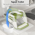 XIGGA 3 in 1 Potty Toilet Training Seat with 2-level Adjustable Steps, Equipped with Waterproof Cushion and Non Slip Step Stool, Dedicated Toilet Seat for Boys Girls - Green