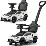 Costzon Push Car for Toddlers, 3 in 1 Licensed Maserati Stroller Sliding Walking Car with Handle, Guardrail, Under Seat Storage, Horn & Music, Foot to Floor Kids Ride On Toys for Boys Girls (White)