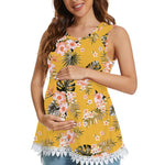 Xpenyo Womens Maternity Tank Top Sleeveless Lace Crochet Trim Peplum Cami Shirts Green Leaves Yellow L