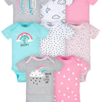 Gerber Baby 8-Pack Short Sleeve Onesies Bodysuits, Clouds, 0-3 Months