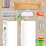 Payarma Paper Roll Dispenser for Kids Art Tabletop Easel with Blank & Patterned Paper Rolls, 12 Pigments, Drawing Tools, Pen Cups Craft Station for Kids Ages 3-8 in Home, Classroom