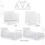Dream On Me Ava 4-in-1 Mini Baby Crib with Daybed & Twin Bed Conversion in White, GreenGuard Gold & JPMA, Non-Toxic Finish, 3-Position Adjustable Height, Includes 1″ Mattress Pad