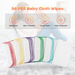 FAMOPLAY 54 Packs Flannel Reusable Baby Wipes with Blue Wipes Dispenser, Reusable & Natural Skin-Friendly Cloth Baby Wipes, Body Face Hand Washcloth Essential for Cloth Diapers