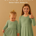 PATPAT Toddler Girl 2-Pack Long Sleeve A-line Dress Set Spring Festivals & Family Photos, Light Green Flower, 6-7 Years