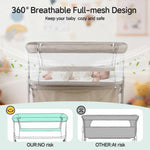 Cowiewie Bassinet Bedside Sleeper,Baby Bassinet Slides Over Bed,5-Position Height Adjustment & Breathable All-Mesh Wall Bedside Bassinet for Baby,Space-Saving Bedside Crib, Height(37.4-41.3"), Beige