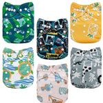 ALVABABY Baby Cloth Diaper 6 Pack with 12 Inserts One Size Cloth Diaper Covers Adjustable Washable Reusable for Baby Girls and Boys