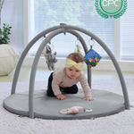 Hiseeme Baby Play Gym Mat, Thick & Plush Baby Playmats, Tummy Time Mat with 5 Sensory Toys for Newborn Development, Baby Activity Gym for Infant with Non-Slip Cushioned Foam Padding (Grey)