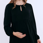 Motherhood Maternity Women’s Long Sleeve Empire Waist Keyhole Woven Pregnancy Blouse, Black, X-Large