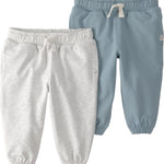Little Planet by Carter's Neutral 2-Pack Pants Made with Organic Cotton, Blue Creek, Heather Grey, 9M