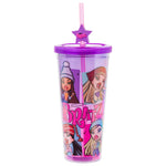 Silver Buffalo Bratz Dolls Featuring Cloe, Yasmin, Jade, and Sasha Pink and Purple Plastic Cold Cup with Lid and Straw Topper, 24 Ounces