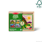 Melissa & Doug 4‑in‑1 Wooden Dinosaur Jigsaw Puzzle Set, 48 Pieces with Storage Box, Toddler Puzzle Toy for Kids Ages 3+ - FSC Certified