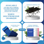 High Stream Gear Toddler Cot Bed: Kids Travel Camping Bed, a Portable Folding Cot for Kids Great for Outdoors and Young Guests at Home. Comfortable Kids Sleeping Cot Easy to Store and Use (Blue)
