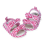 Karwuiio Infant Baby Girls Summer Sandals Cute Plaid Print Bowknot Flat Shoes Non-Slip Sole Flats Newborn First Walker Shoes (Red, 6-9 Months)