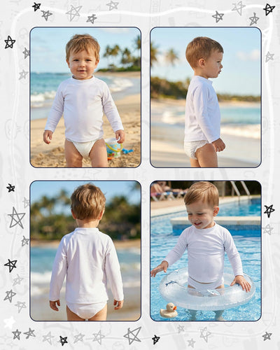 babygoal Baby White Long Sleeve Rash Guard Shirt with UPF 50+ Sun Protection for Baby Toddler Boy & Girl Beach Pool Swimming SY18-18-24M-B