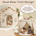 Treestone Play Tent for Kids, 2 in 1 Toddler Tent with Padded Mat and Light, Large Playhouse for Kids Indoor & Outdoor, 2 Doors and 4 Windows, 51" x 39" x 53", Toy Gift for Boys and Girls
