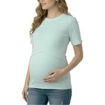 Motherhood Maternity Women's Short Sleeve Crew Neck Cross-Over Nursing Tee Shirt for Breastfeeding with Easy Access, Whispering Blue, Large