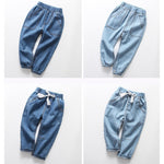 Cotton Toddler Baggy Jeans Unisex Harem Pants Denim Elastic Waist Loose Fit Breathable Casual Jogger Style Blue Age 11-12Years Old T