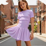 PATPAT Girls Skirt Sets Size 11-12 Years, Purple Crop Tops and Elastic Waisted Pleated Skorts 2 Piece Outfits, Girls Y2K Outfits, Kids Clothes Summer Clothes Clothing Sets