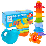 uToyz Bath Toys for Toddlers – Toddler Toys with 12pcs Rainbow Stacking Cups, Boats, & Dolphin-shaped Baby Watering Can, Baby Bath Gift & Toddler Toy for One Year Old Girl Gifts, Water Toy for Ages 1+