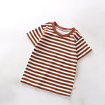 Toddler Boys Girls Striped Short Sleeve Tees Soft Cotton Crewneck T-Shirt for Kids Basic Shirts (Brown, 6-12 Months)