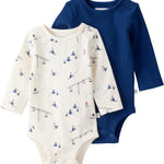 little planet by carter's Boy 2-pack Long Sleeve Bodysuits made with Organic Cotton, Snowy Slopes, Enchanted Navy, 6M