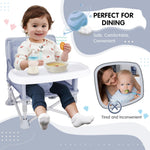 Furmubei Portable Baby Booster Seat with Tray, Toddler Booster seat for Dining, Camping, Travel, Baby Beach Chair 6 Months to 3 Years Old Indoor Outdoor Use Grey