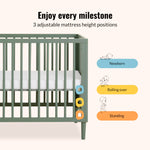 Dream On Me Lucas Mini Convertible Crib in Meadow Green, Rounded Spindles, Converts from a Baby Crib to Day Bed and Kids Sofa, Perfect for Small Spaces, Three Adjustable Mattress Height Positions