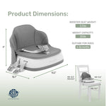 Dream On Me Cozy Pod Baby Booster Seat for 6–36 Months, Portable Travel Booster Chair with 3-Point Safety Harness & 2 Fixing Belts, for Table & Dining, Lightweight Foldable & Easy to Carry - Gray