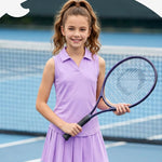 PATPAT Girls Tennis Outfits Size 9-10, Purple Sleeveless Polo Shirts + Pleated Skort with Built in Shorts 2 Piece Outfits Girl Summer Clothes Workout Outfit Kids Activewear Sets