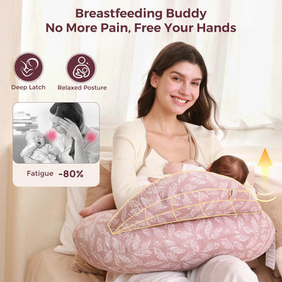 Momcozy Original Nursing Pillow for Breastfeeding-Innovative Safety Guard - Wider Feeding Pillows for More Support for Mom & Baby- Easier Nursing & Hand Free- Fit for All, Removable Cotton Cover
