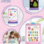 Elovien Easel for Kids, 4 in 1 Double Sided Toddler Art Easel with Chalkboard & Magnetic Whiteboard, Foldable Kid Tabletop Easel with Drawing & Writing Accessories - Educational Gift for Girl (Purple)