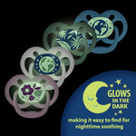 Dr. Brown's Advantage Glow-in-The-Dark Baby Pacifier, Fully Symmetrical Soother with Soft Silicone Bulb, Blue Nature, 6-18m, BPA Free, 2 Pack