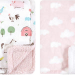 Hudson Baby Unisex Baby Plush Mink and Sherpa Blanket, Pink Floral, One Size