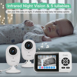 Simyke 1080p Smart 2Camera Video BabyMonitor,Wifi On/Off Switch,2.8" inch Display or WiFi Remote Access,NightVision,1500ft Long Range,2-Way Talk,Sound Alert,Temperature Sensor,Lullabies Feeding Remind