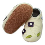 YIHAKIDS Baby Rubber Sole Shoes Boys Girls Infant Crawling Toddler Moccasins Leather Walking Anti-Slip Slippers Newborn Mini Kids Crib Boots(Beige Flower,18-24 M,Sole Length 5.9in)