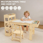 Acenova Kids Art Table and Chairs Set with Paper Roll and Storage, Wooden Craft Table with 2 Chairs, Kids Desk with Storage for Drawing Learning Reading, Toddler Activity Play Desk Classroom