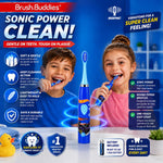 Brush Buddies Hot Wheels Battery Powered Sonic Electric Kids Toothbrush Soft Bristles Rounded Head Children Boys Girls Blue Gentle Cleaning Easy Grip Handle Plaque Removal Oral Care