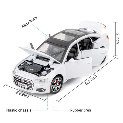 BDTCTK 1/32 A6L Model Cars Toy, Zinc Alloy Diecast Pull Back Toy Cars with Sounds and Lights Vehicles for Kids Boy Girl Gift (White)