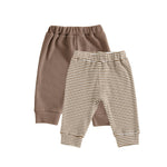 Unisex Baby Pants 2-Pack Toddler Boy Girl Waffle Knit Elastic Waist Pull On Joggers Trousers Bottoms (Brown, 18-24 Months)