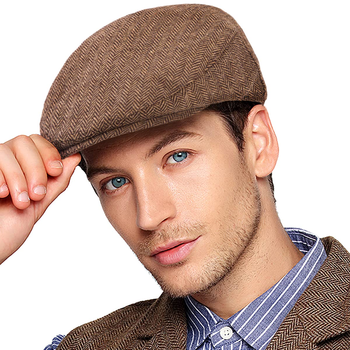 Men Ivy Hat Newsboy Cap - Classic Wool Blend Tweed Flat Cap Cabbie Hat Men