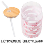 Silver Buffalo Sanrio Hello Kitty Strawberry Milk Pink Glass Jar Tumbler with Bamboo Lid and Glass Straw, 16 Ounces