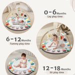 Suihuooo Baby Play Mat Activity Gym,6 Developmental Zones Tummy Time Mat, Foldable Wooden Baby Play Gym with 7 Detachable Sensory Toys for Newborn Brain Development, Essential Baby Shower Set