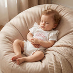 CREAIRY Little Bean Newborn Baby Girl Outfits Waffle Knit Ruffle Bow Short Sleeve Romper Bodysuit Shirt Summer Clothes (White, 12-18 Months)