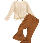 Kucnuzki 3T 4T Girl Clothes Toddler Girl Outfit Long Sleeve Plain T Shirts Tops Bell Bottoms Brown Pants Little Girl Outfit Fall Winter Clothes