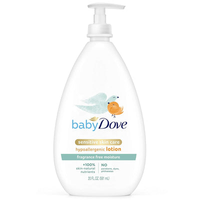 Baby Dove sensitive skin care lotion bottle on a white background