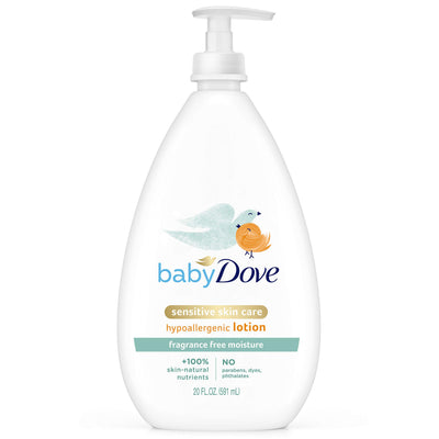 Baby Dove sensitive skin care lotion bottle on a white background