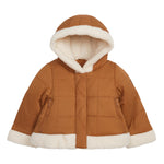 LONDON FOG Baby Girls' Heavyweight Winter Puffer Coat with Sherpa Trim, Khaki, 18MO